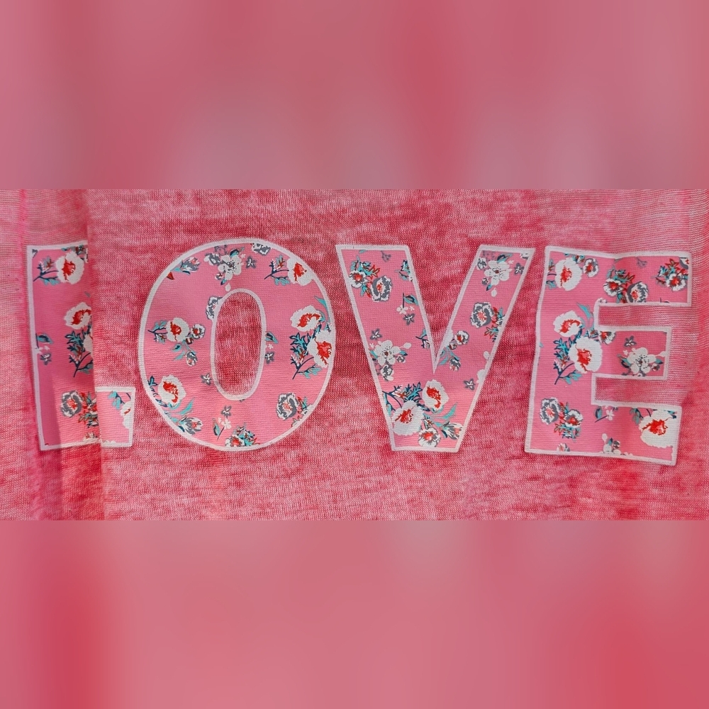 Bobbie Brooks - Pink Tank Top with 'LOVE' Graphic Semi Sheer Floral - Picture 4 of 8